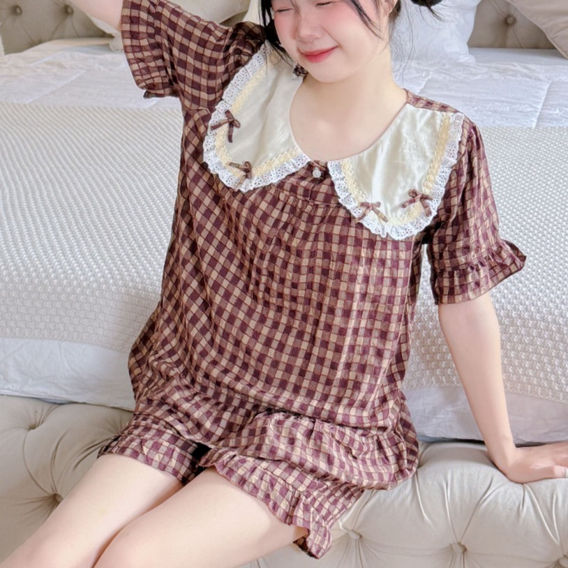 Đồ Bộ Ngủ Nữ Pijama Mặc Nhà Mùa Hè Chất Đũi Mềm Siêu Mát Cao Cấp Phối Nơ Dễ Thương - PONA