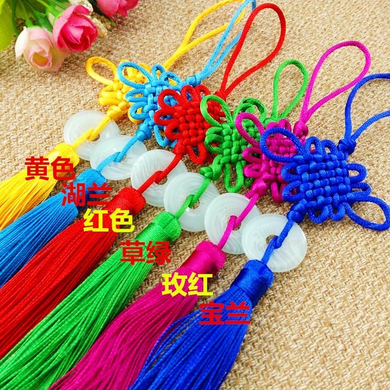 Dây treo tua rua trang trí đồng tâm ngọc bội 26cm, nguyên liệu làm trang sức cổ trang
