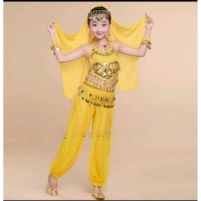 (yếm + quần + khăn + đai)Trang phục ấn độ biểu diễn văn nghệ đồ múa ấn độ dành cho HS mầm non tiểu học trung học