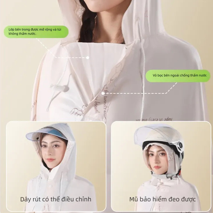 2025 áo mưa xe máy điện - Áo Mưa Trong Suốt DIDOOGLT Họa Tiết Gấu nhỏ - Áo Mưa Cánh Dơi Chất Liệu PVC Dày Dặn Cao Cấp