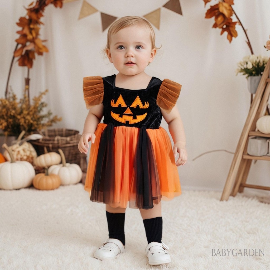 / / -6M-4Y Bé Gái Váy tuyn Thời Trang Halloween Bí Ngô Thêu Áo Bay Tay