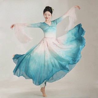 Trang phục khiêu vũ cổ điển Cơ thể Rhyme Begonia Hoa Gradient gạc Top Thanh lịch lớn Váy xoay lớn Trung Quốc Khiêu vũ thực hành Trang phục-la