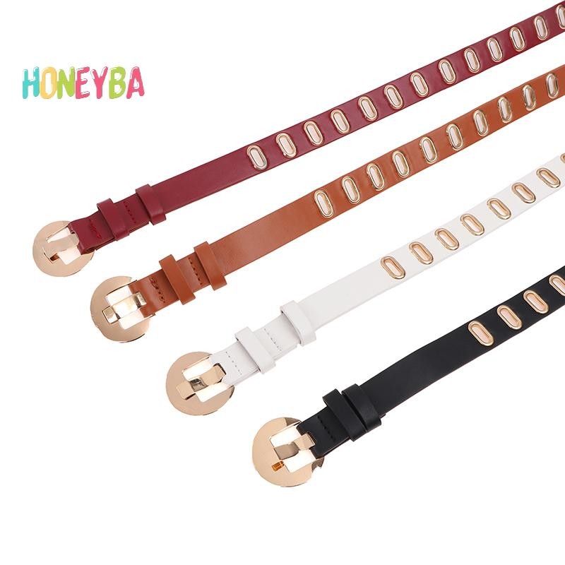 < Honeyba > Thắt lưng nữ grunge mới có thể điều chỉnh lỗ grunge Punk Thắt lưng dành cho nữ Hợp kim Pin Khóa thắt lưng da