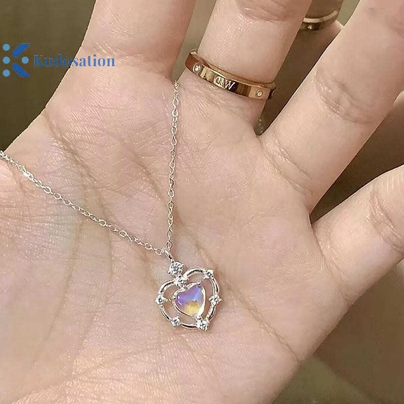 Kudosation Đơn Giản Kim Cương Giả Tình Yêu Dây Chuyền Dành Cho Nữ Cô Gái Ánh Sáng Sang Trọng Tính Khí Thời Trang Mặt Dây Chuyền Vòng Cổ Tiệc Cưới Trang Sức Quà Tặng
