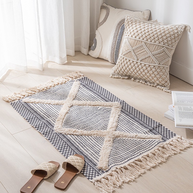 thảm trải sànThảm phòng tắm phong cách Bắc Âu, Thảm Tatami đơn giản hiện đại, Phòng khách Bay Cửa sổ Phòng ngủ Đầu giường Dệt Thảm tua rua thủ công, Đạo cụ ảnh trang trí