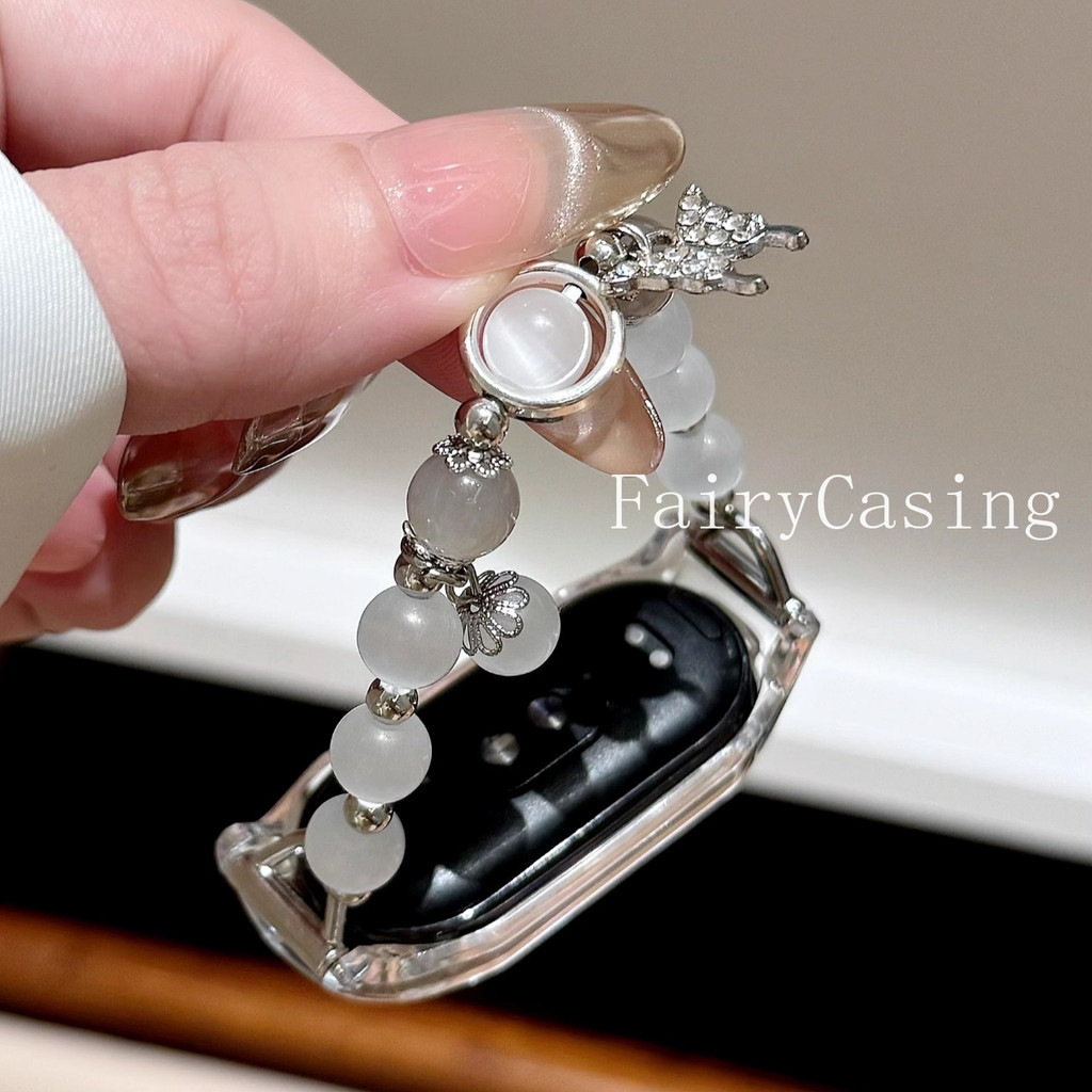 Vỏ Claer + Dây đeo hạt Thích hợp cho Xiaomi Band 10 9 8 Nfc 8Pro 9Pro Đàn hồi cho Mi Band 3 4 5 6 7 8 9 Dây đeo cổ tay hoạt động