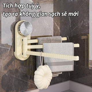 Giá treo khăn 3 thanh xoay 180°,  Hút chặt tường, chịu lực tốt, Tối ưu hóa không gian