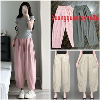 Quần Baggy Dáng Lửng Đũi Mềm Mát Cạp Chun Lưng Cao