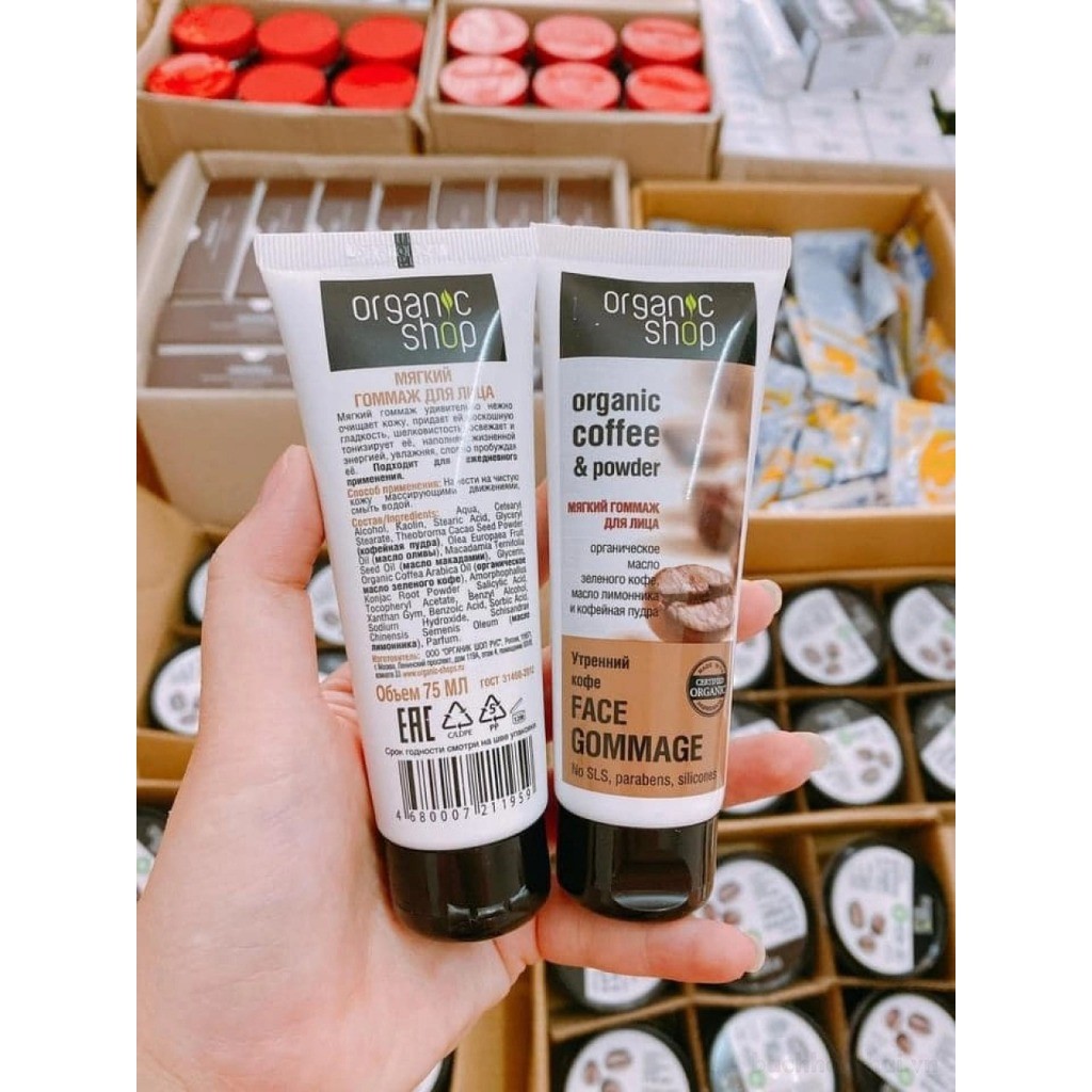 Tẩy tế bào chết Face Cafe Gommage Organic Shop 75ml, Tẩy da chết mặt the face