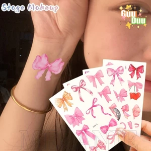 Nhãn dán hình xăm nơ màu hồng - Trang trí nghệ thuật lễ hội âm nhạc - Miếng dán hình xăm mặt - Đề can Cosplay - Ins, DIY, Chống thấm nước - Bánh ngọt ngón tay đầy màu sắc - Hình xăm giả cơ thể