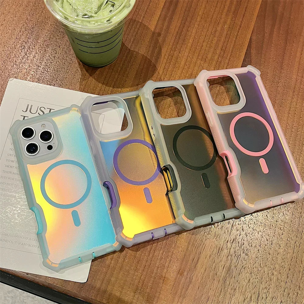 Sang Trọng Gradient Armor Ốp Lưng Điện Thoại iPhone 17 Air 16 Pro Max 15 Plus 14 13 Từ Tính Sạc Không Dây Hai Lớp Bảo Vệ