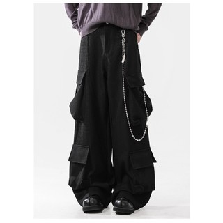 Quần Unisex phong cách retro Hàn Quốc, màu trơn, thiết kế đa năng với nhiều túi và ống thẳng