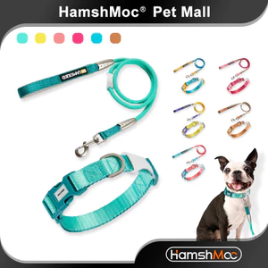 HamshMoc Chó Mèo Dây Xích Combo POM Khóa Kích Thước Điều Chỉnh Chống Rỉ D-Ring Tòn Rối-Free Rotator Thoải Mái Grip Polyester Dệt