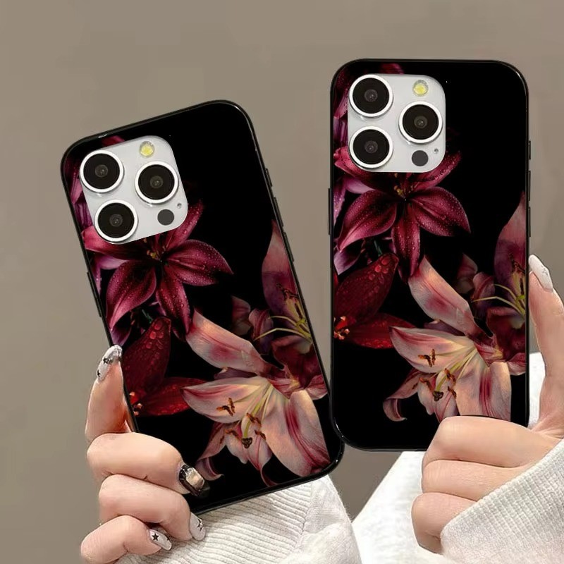 Ốp Điện Thoại Hoa Lily Màu Đỏ Thanh Lịch Cho iPhone 16E 16 15 14 13 12 11 Pro Max XS XR X 7 8 Plus SE2 TPU Chống Sốc Mềm