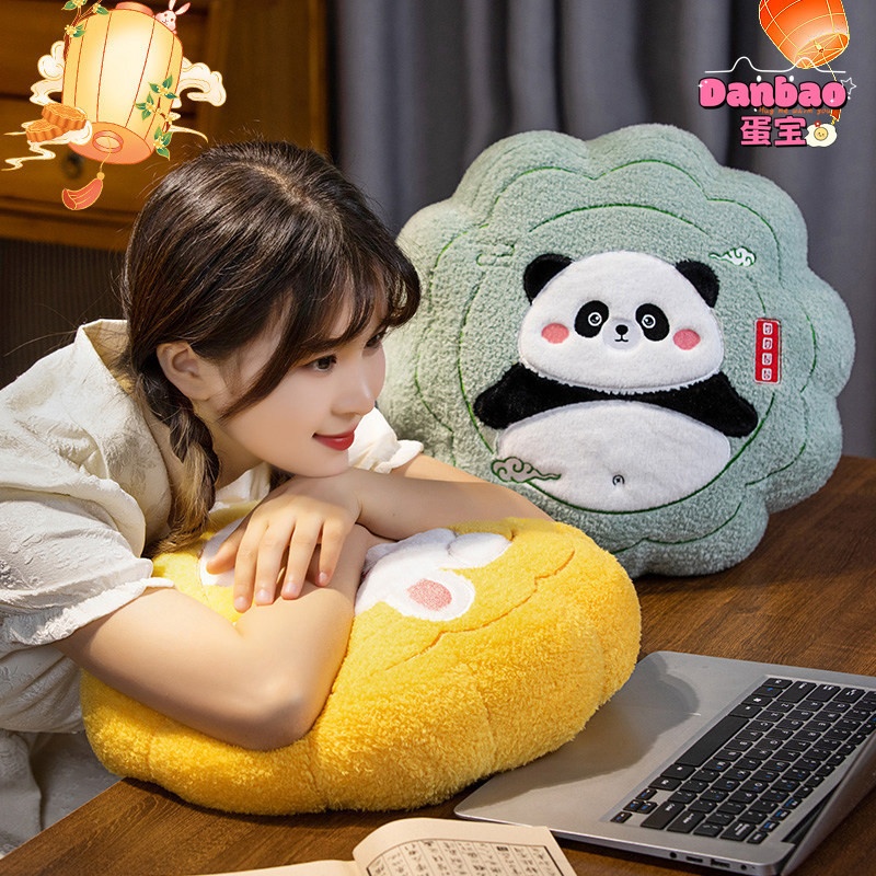 Đồ chơi nhồi bông gối bánh Trung Thu động vật dễ thương: gấu trúc, thỏ trắng, lợn hồng, quà tặng lễ hội Trung Thu cho trẻ em