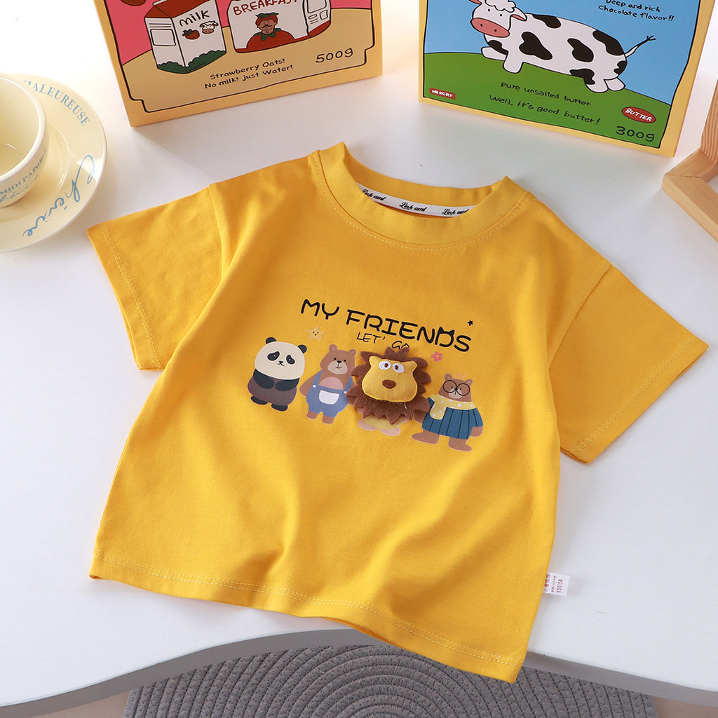 Phim Hoạt Hình Mới Ba Chiều Búp Bê Áo Thun Trẻ Em Tay Ngắn Cotton Nguyên Chất Bé Trai Bé Gái Mùa Hè Lớn Trẻ Em Cha Mẹ-