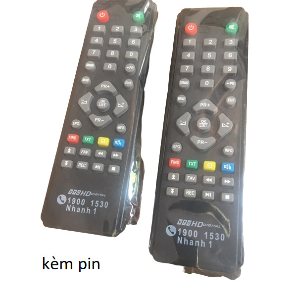 tay điều khiển remote từ xa đầu thu 19001530 nhánh 1 vtc hd loại nhỏ 1 nút xanh bên phải-kèm pin