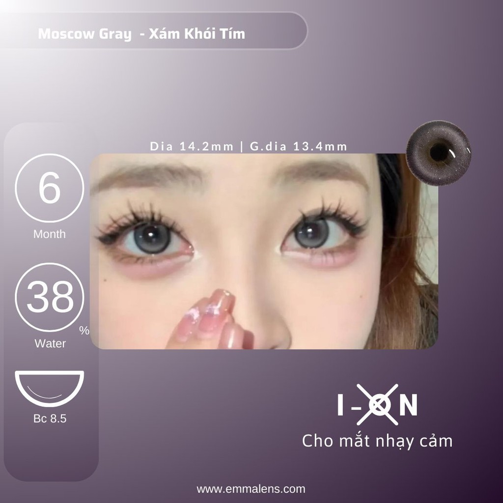 Kính Áp Tròng Moscow Gray | Lens Xám Khói Tím | Kính Áp Tròng Emma Lens