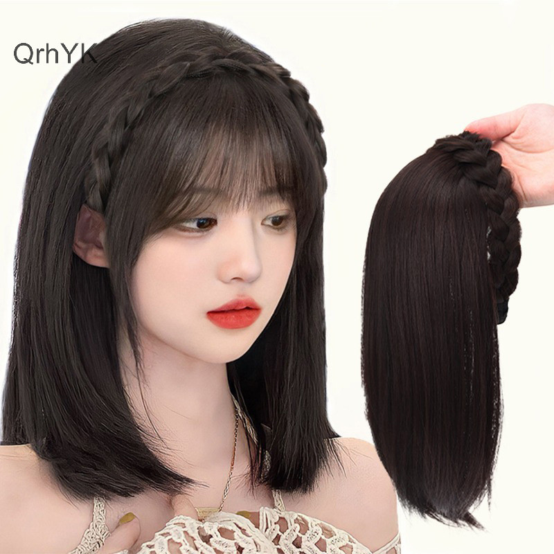 Tóc giả thời trang xương cá cho nữ, ngắn, tích hợp miếng dán, phụ kiện tóc