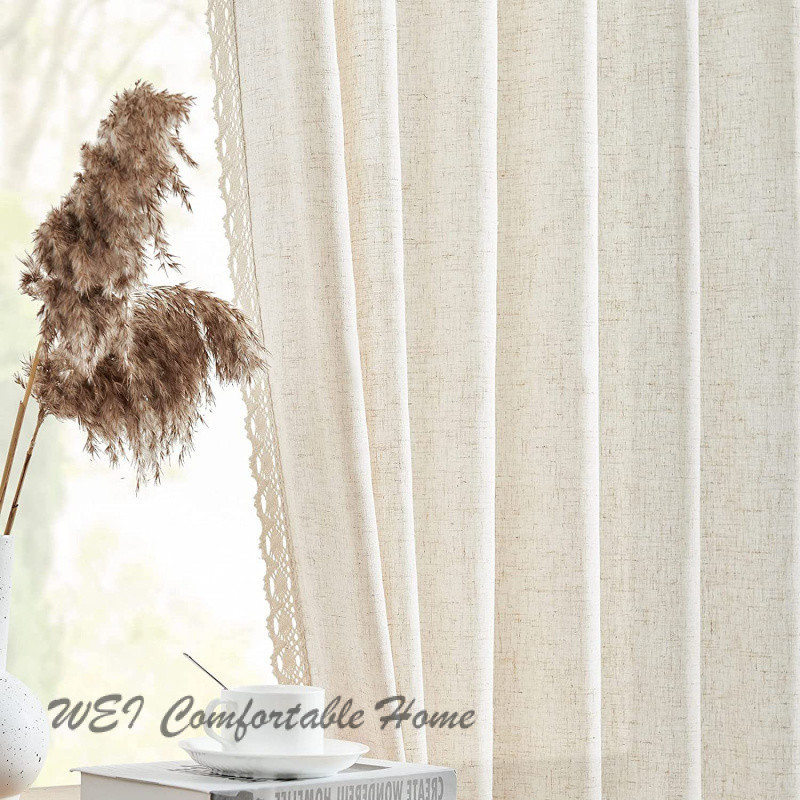 Màu Trơn Hoàn Thành Rèm Ngắn INS Đục Lỗ Nhỏ Rèm Nhà Bếp Nửa Màn Màu Trơn Vải Lanh Polyester Ren Rèm Cà Phê