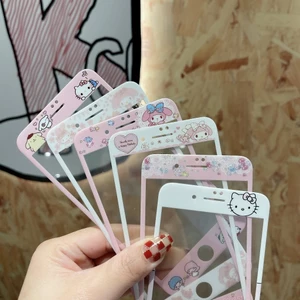 Khung Màu HD Kính Cường Lực Phim Thích Hợp Cho iPhone 4 5 6 7 8 SE Với Họa Tiết iPhone7Plus Full Màn Hình Phim Hoạt Hình Màu Hồng