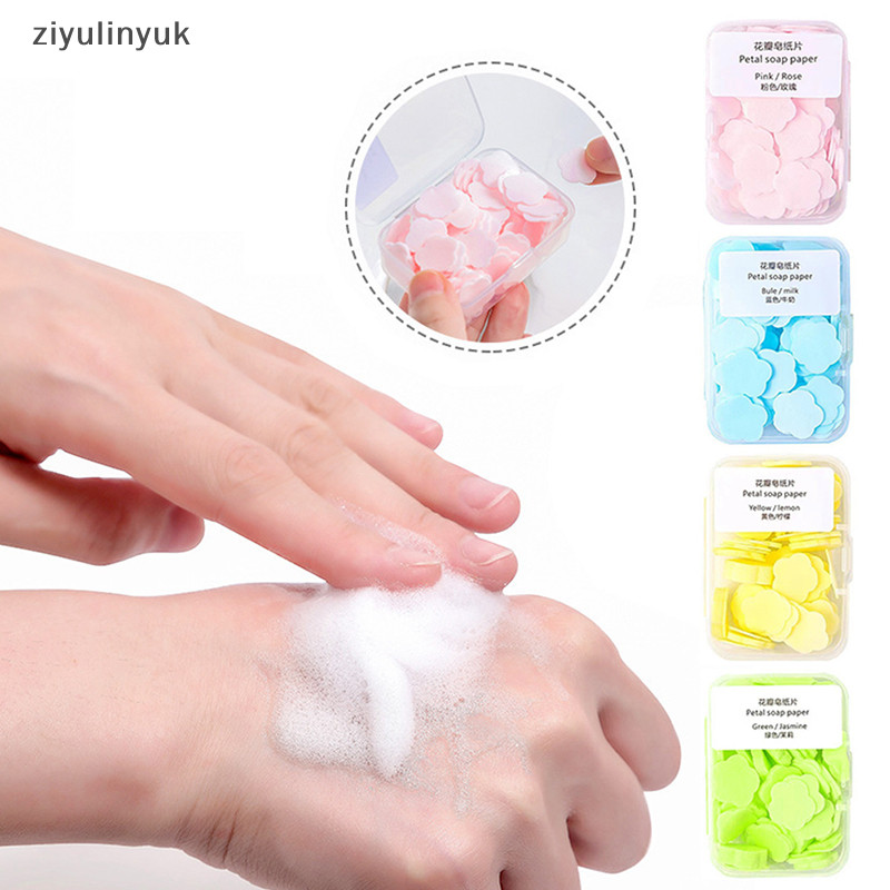 Ziyulinyuk 100 Cái / hộp Dùng Một Lần Hình Hoa Dễ Thương Giấy Xà Phòng Lát Có Hộp Rửa Tay Xà Phòng Giấy Mảnh Xà Phòng Rửa Tay Di Động EN