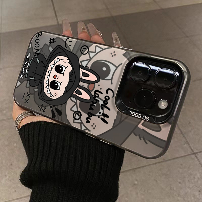 Dành Cho iPhone 16 11 12 13 14 15 Pro Max iPhone XR X XS Max 7 8 Plus SE2020 2022 Phim Hoạt Hình Hot Labubupu Graffiti Sang Trọng Mạ IMD Kim Loại Bìa Cứng