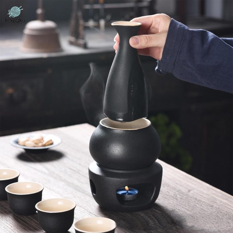 Bộ Sake kèm nồi hâm nóng 4 cốc Bát sưởi ấm sáng tạo