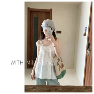 Milyfashion Kỳ Nghỉ Phong Cách Mới Ngọt Ngào Nhỏ Tươi Chấm Bi Mùa Hè Nơ Không Tay Rời Top Nữ Mặc Ngoài
