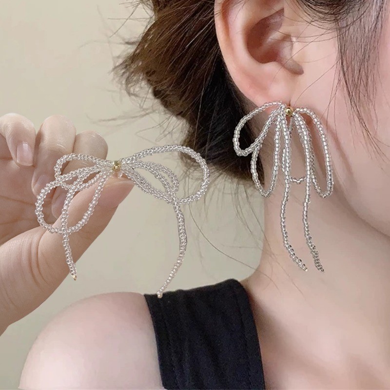 [Đặc sắc] Bông tai nơ đính cườm ngọt ngào - Nhẫn đeo tai nữ - Phụ kiện trang sức thời trang - Mặt dây đeo tai nhẹ nhàng dành cho nữ - Hàn Quốc, Đơn giản, Hàng ngày