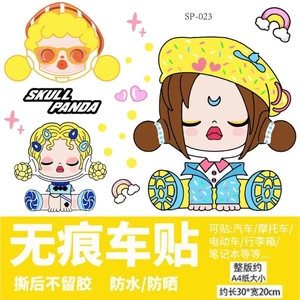 Skull PANDA nhãn dán POPMART phim hoạt hình xe trang trí dễ thương, chống nước, che vết xước, dùng cho xe máy