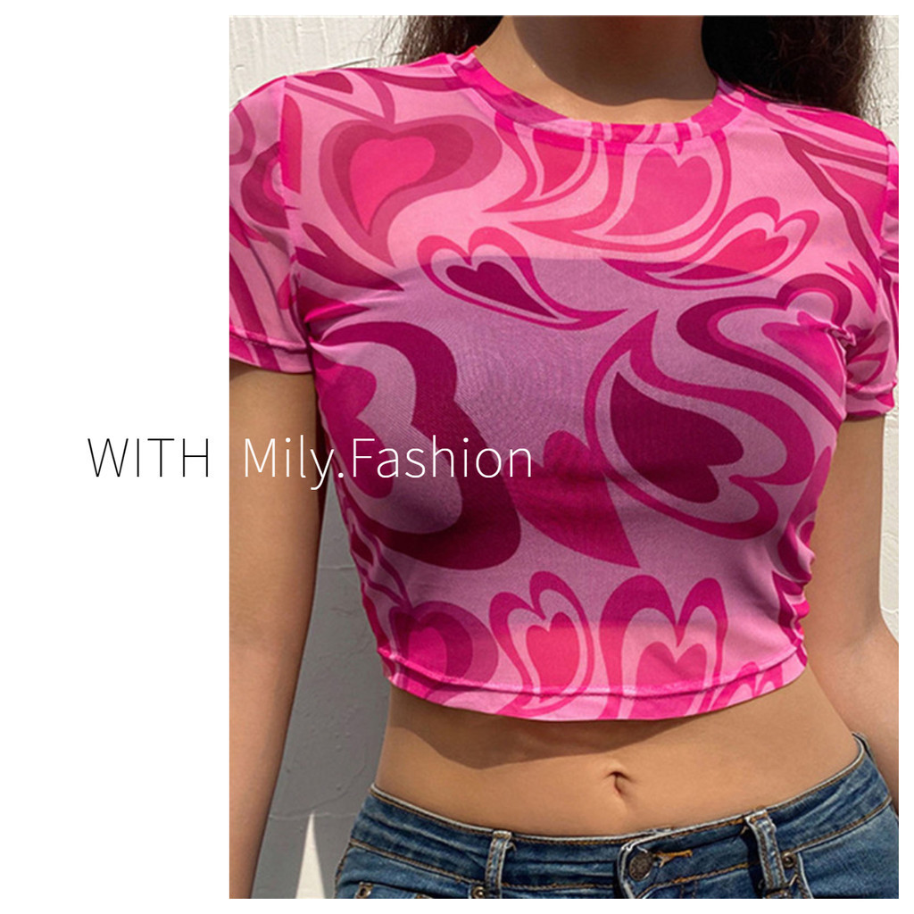 Milyfashion Ngụy Trang Gạc Mờ Cổ Tròn Chui Đầu Slim-fit Ôm Hơn Nhìn