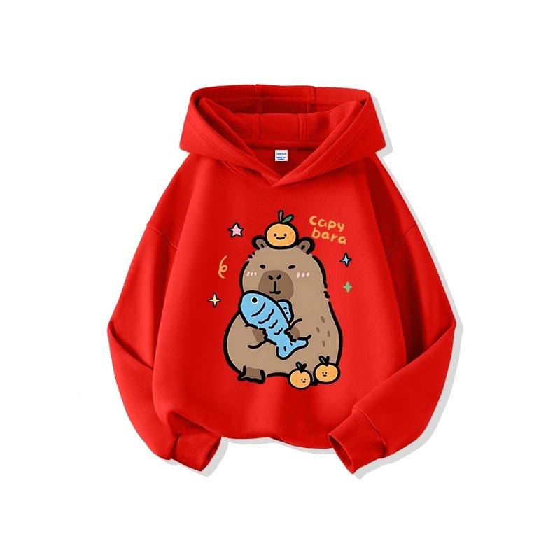 Áo khoác có mũ trùm đầu cho bé gái phong cách Hàn Quốc mới 2024 áo tay dài in hình capybara thời trang và đơn giản