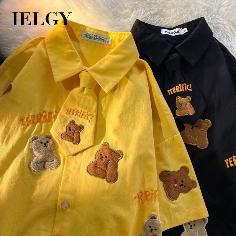 Áo sơ mi Polo IELGY phong cách preppy dáng rộng màu trơn đa năng