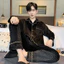 YHTN Đồ ngủ Nam cao cấp Bộ đồ rộng rãi dài tay cardigan mùa thu đồ mặc ở nhà mẫu thu đông có thể mặc ra ngoài bằng Nhung vàng dày dặn
