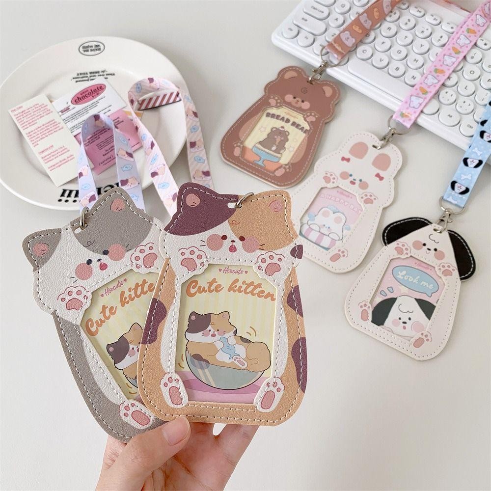 Tấm bảo vệ ảnh BAMBOOB, Hộp đựng Photocard Kawaii dễ thương, Phim hoạt hình có dây buộc Vỏ thẻ PU