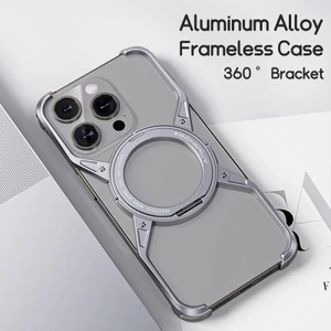 Ốp Điện Thoại Không Khung Hợp Kim Nhôm Từ Tính Cho iPhone 14 13 15 16 Pro Max Với 360° Vỏ kim loại chống sốc đứng