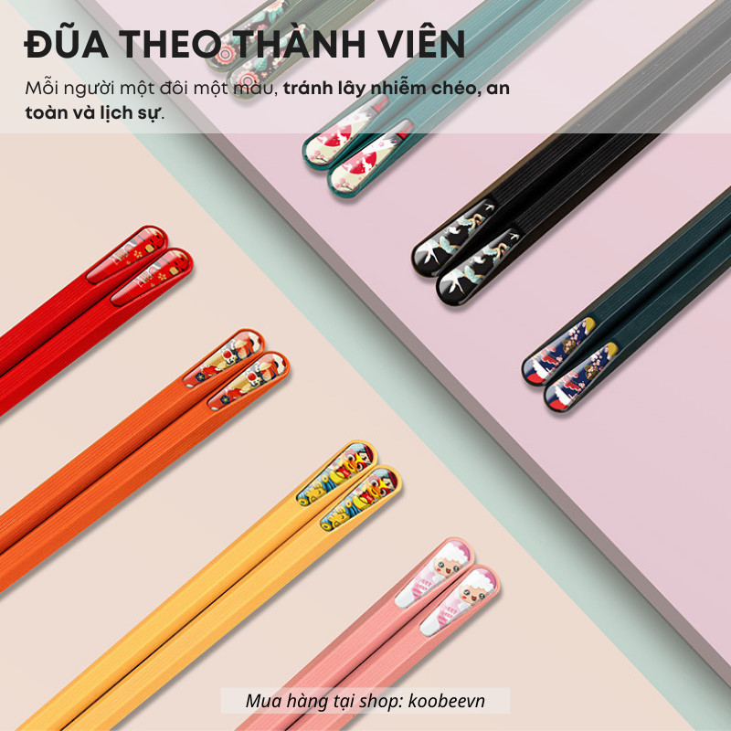 Bộ Đũa Sợi Thuỷ Tinh Theo Thành Viên Kháng Khuẩn Không Mốc Chống Trơn Chịu Nhiệt Phong Cách Nhật Cao Cấp (BA14)