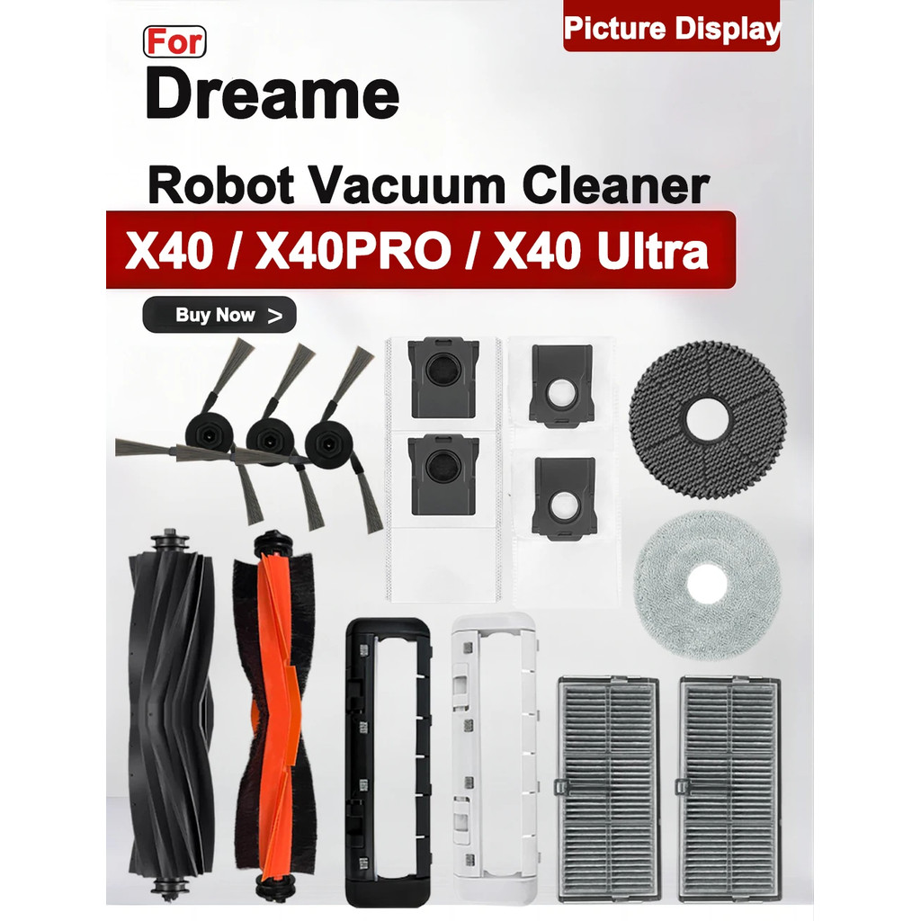 Linh kiện thay thế Dreame Bot X40 Pro / X40 Ultra / S30 Pro Ultra: Bàn chải bên con lăn chính, Bộ lọc Hepa, Túi đựng bụi, Vỏ, Lau nhà