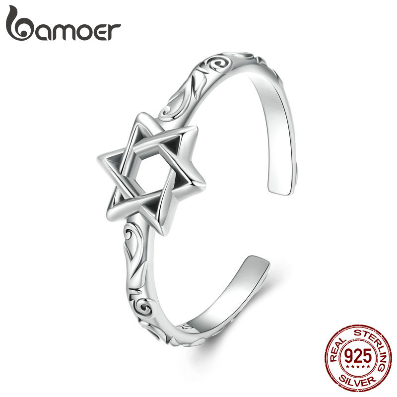 Nhẫn Bạc Bamoer 925 Thiết Kế Ngôi Sao Sáu Cánh Nhẫn Mở Quà Tặng Trang Sức Cho Nữ.