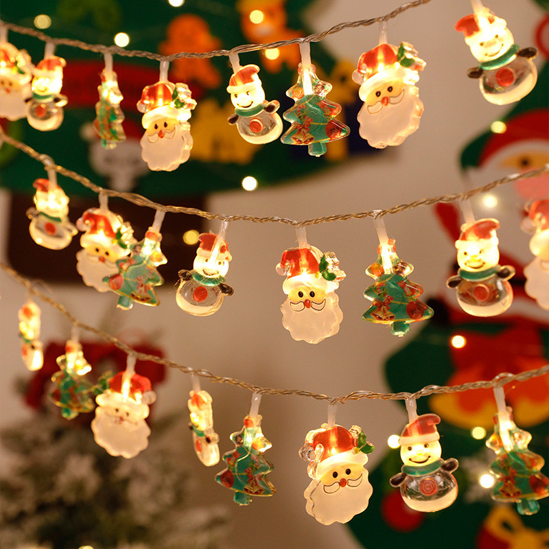 Dây đèn Giáng sinh vui vẻ 10-LED 1.5M - Ông già Noel, Người tuyết, Cây Giáng sinh - Đèn vòng hoa chạy bằng pin