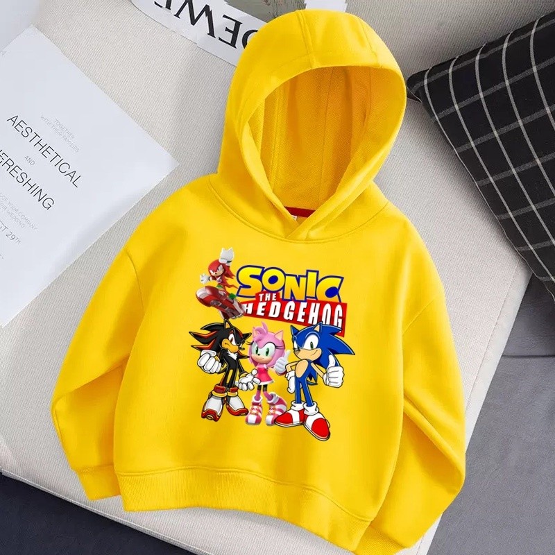 2024 Áo Hoodie Mùa Thu/đông in hình hoạt hình Sonic cho bé trai áo hoodie thời trang dáng rộng cho trẻ em