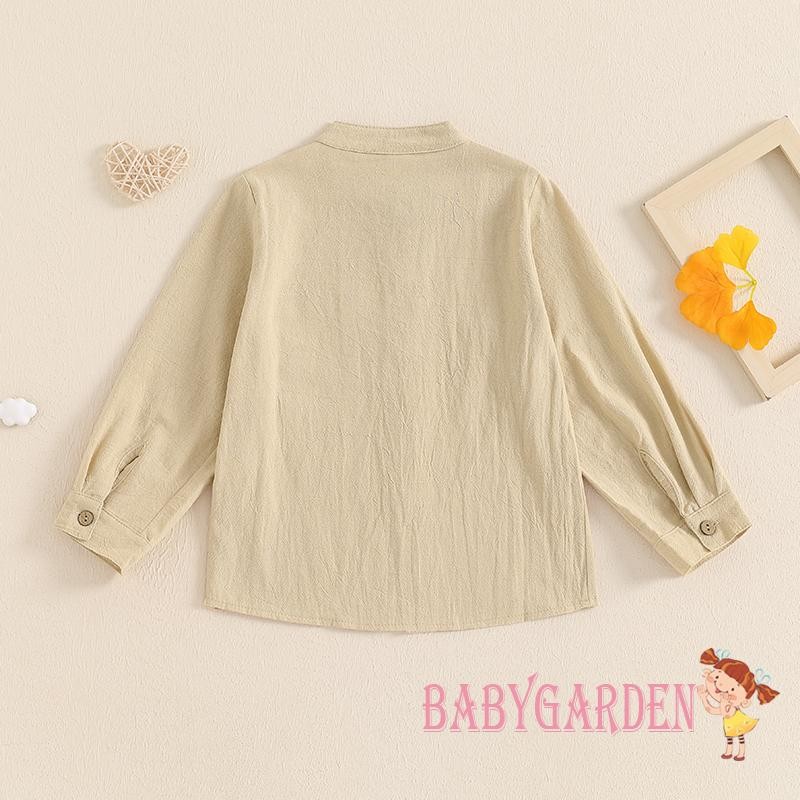 Baga-3-8years trẻ em / bé trai Áo sơ mi màu trơn Ngực bỏ túi cổ đứng dài tay phía trước Nút lên mùa thu Áo quý ông
