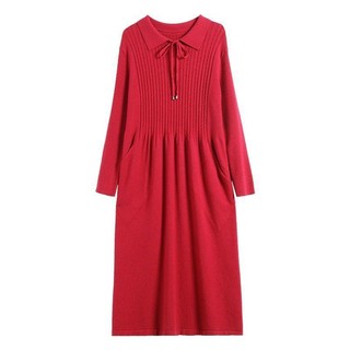 Búp Bê Cổ Áo Len Đầm Nữ Thu Đông Đầm Phong Cách Mới Kích Thước Lớn Dày Dài Túi Dệt Kim Đáy Ấm Trượt Tuyết