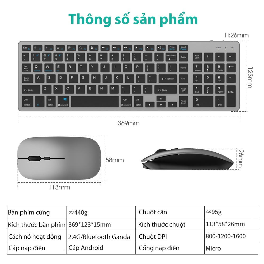 Bàn phím Goojodoq Bluetooth 102phím cho máy tính xách tay Máy tính để bàn | BigBuy360 - bigbuy360.vn
