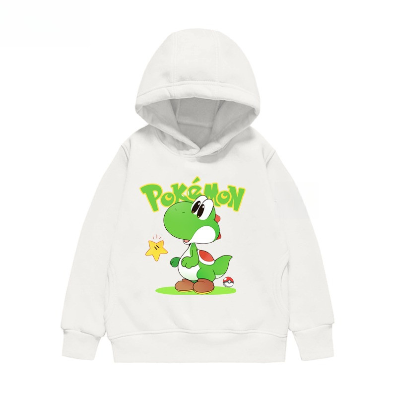 Super Mario Yoshi Và Pokemon Kids Áo Hoodie Thiết kế trò chơi hoạt hình vui nhộn cho bé trai và bé gái