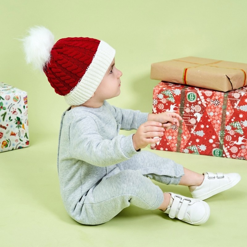 Fl Đáng Yêu Cho Bé Mũ Đan Giáng Sinh Đầu Tiên Thoải Mái Và Thoáng Khí Mũ Bonnet Ấm Áp Với Pom Mặc Hàng Ngày 0-3 Tuổi