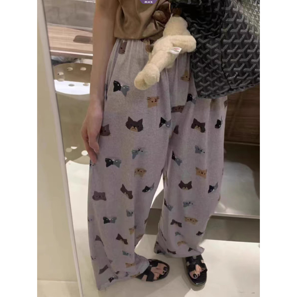 Ins Hoạt Hình Giải Trí Đi Bộ Pyjama Quần Nữ Mùa Hè Mới Dễ Thương Mèo Con Rời Phần Mỏng Quần Nhà [BL]