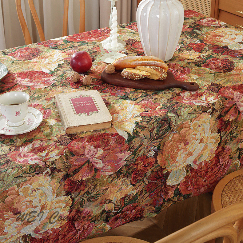 Khăn bàn vải Jacquard chống bụi dày phong cách sơn dầu cổ điển kiểu Mỹ