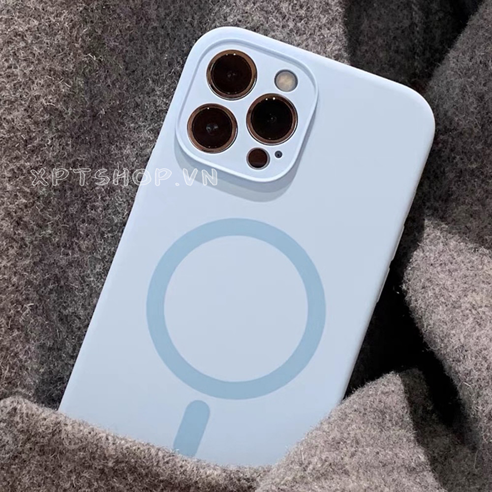 Ốp Điện Thoại Silicon Lỏng Màu Xanh Bầu Trời Từ Tính Cho iPhone 16ProMax 16Pro 16Plus 15ProMax 14 13 12ProMax Bảo Vệ Toàn Diện Camera Chống Sốc Bảo Vệ Vỏ Mềm